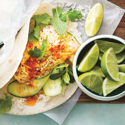 Tropical Fish Tacos with Cucumber Salad