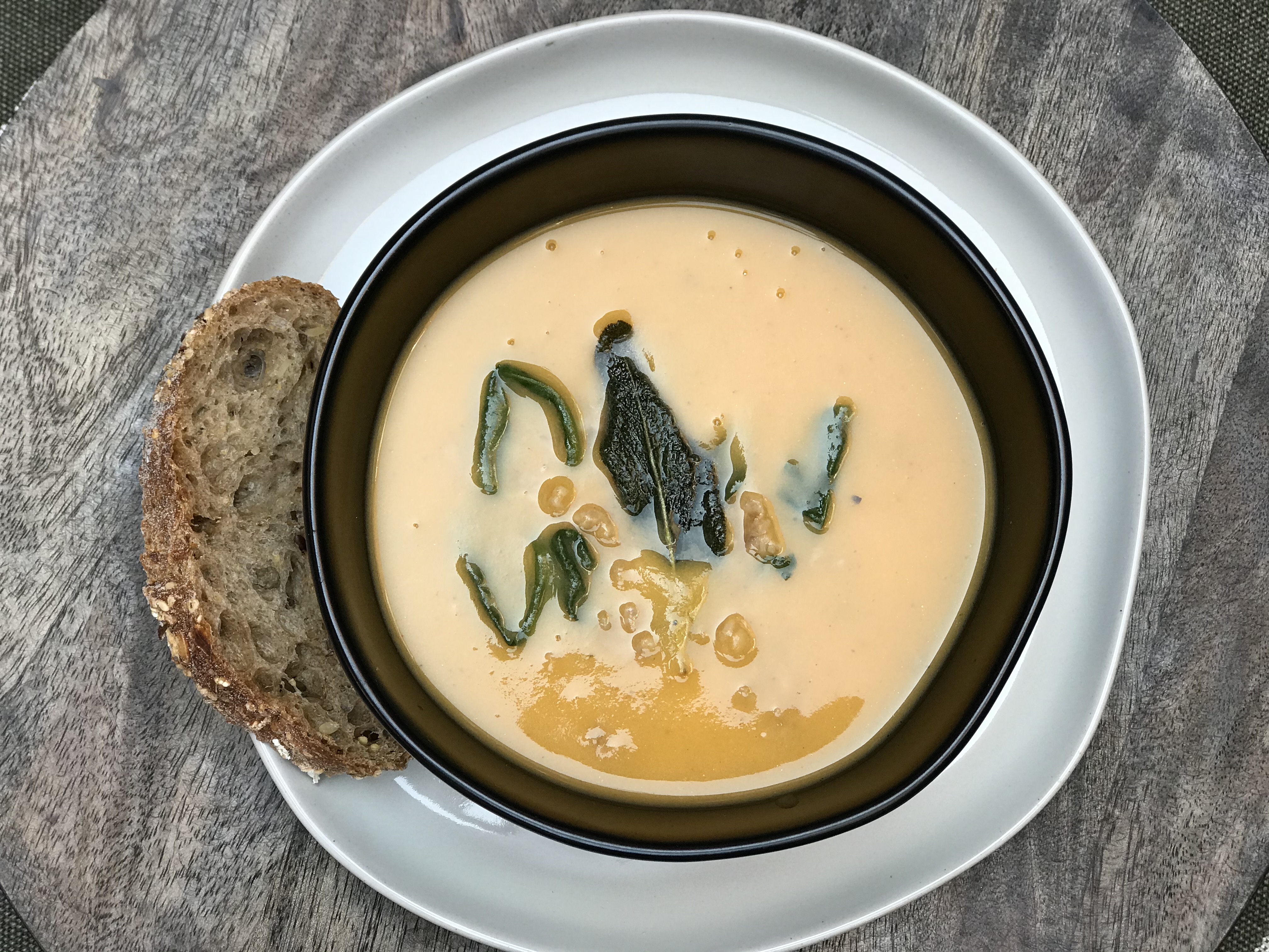 Butternut Bisque with Sausage and Spinach